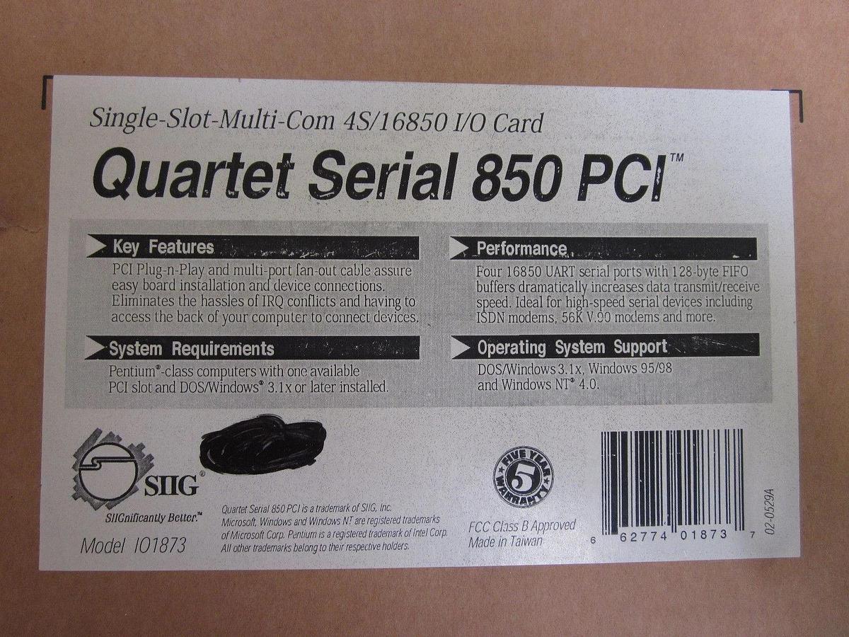 Used Quartet Serial 850 PCI, SIIG, MODEL L01873