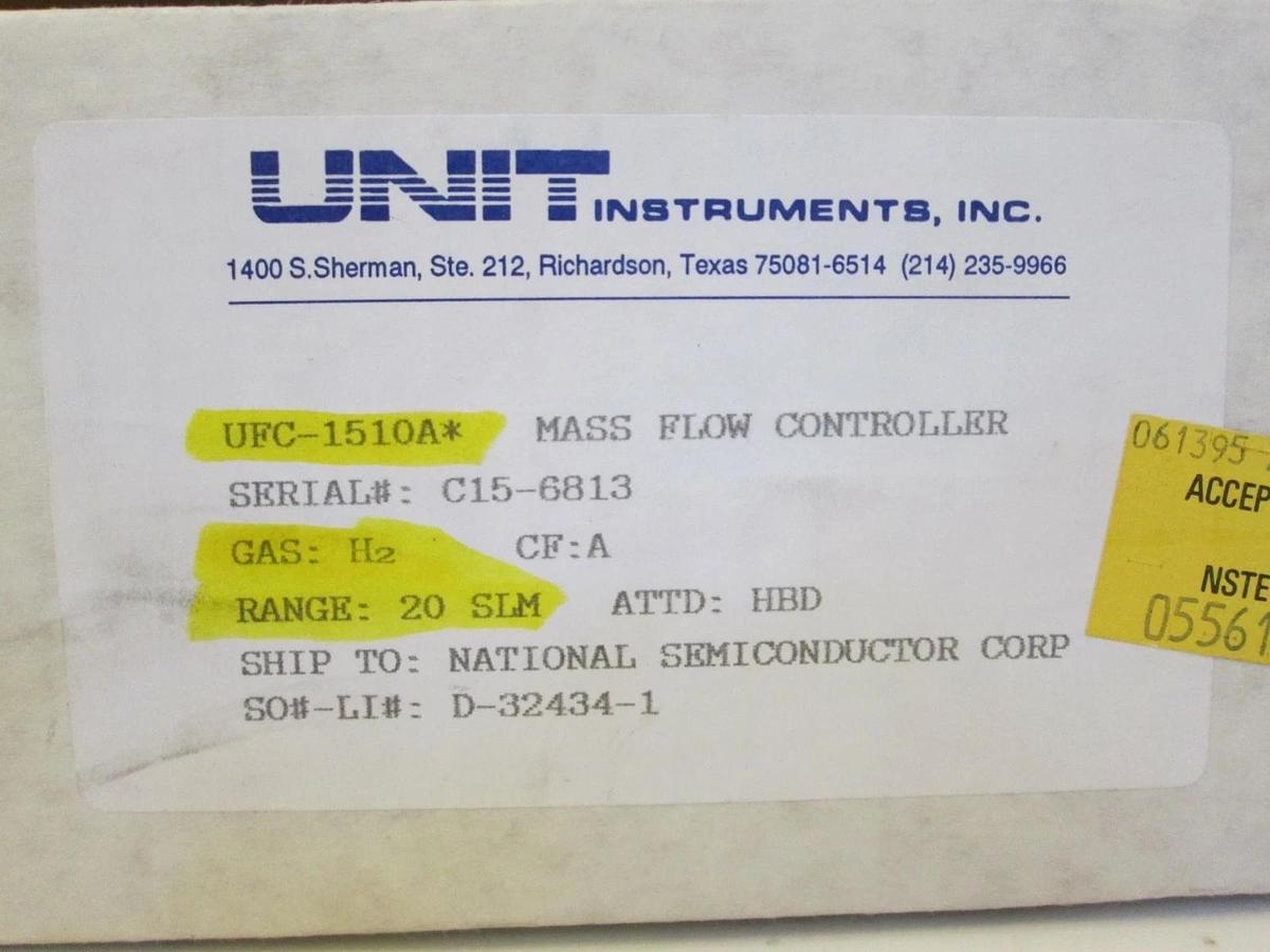Used Unit UFC-1510A Mass Flow Controller MFC, H2, 20 SLM, 1/4" Male