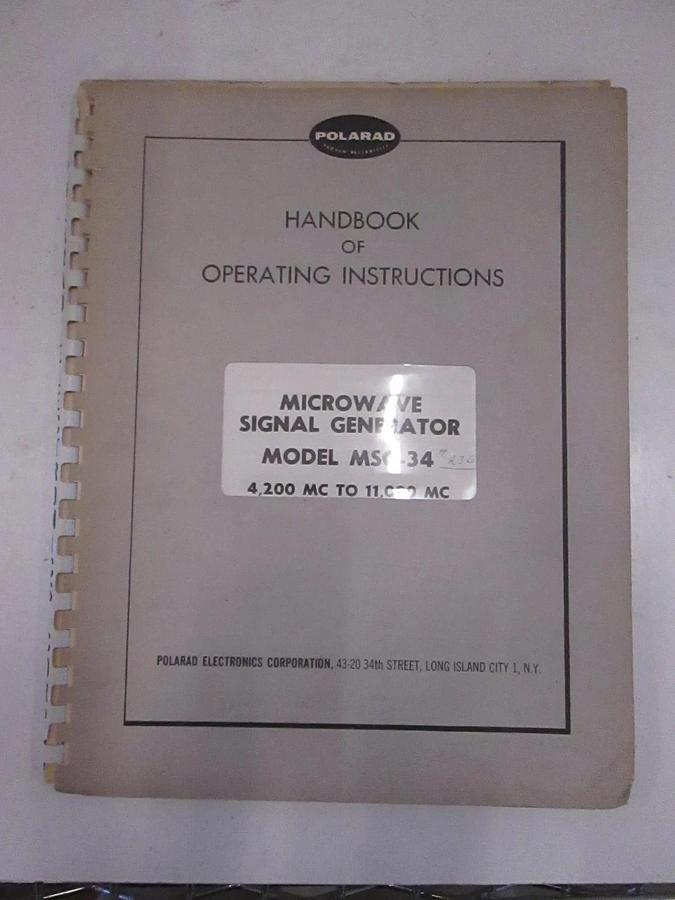 Used Polarad Microwave Signal Generator, MSG-34, Instruction Manual, Used
