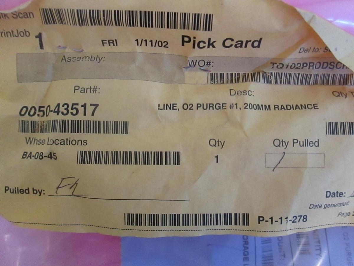 Used AMAT, 0050-43517, Line O2 Purge #1, 200MM Radiance, New
