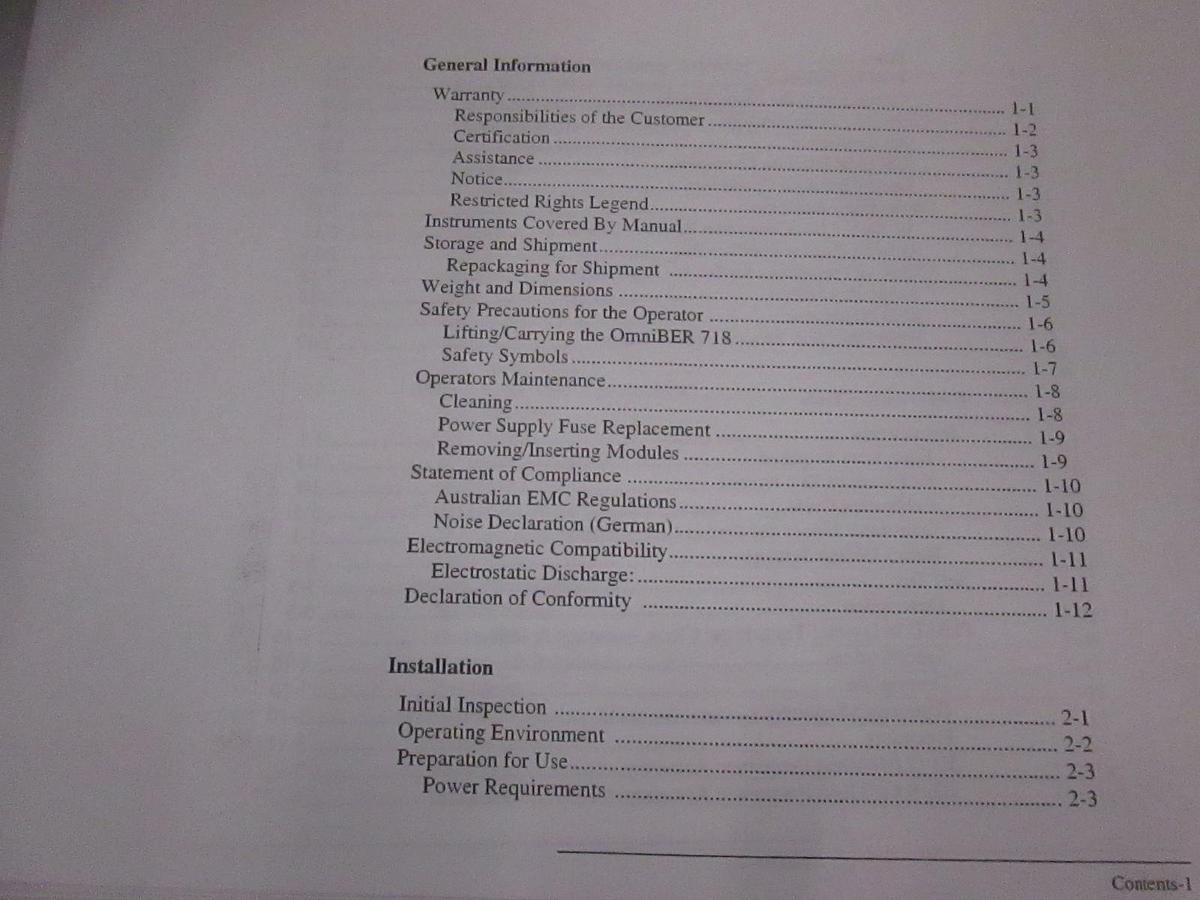 Used Agilent OmniBER 718 Operating Information Manual, Used
