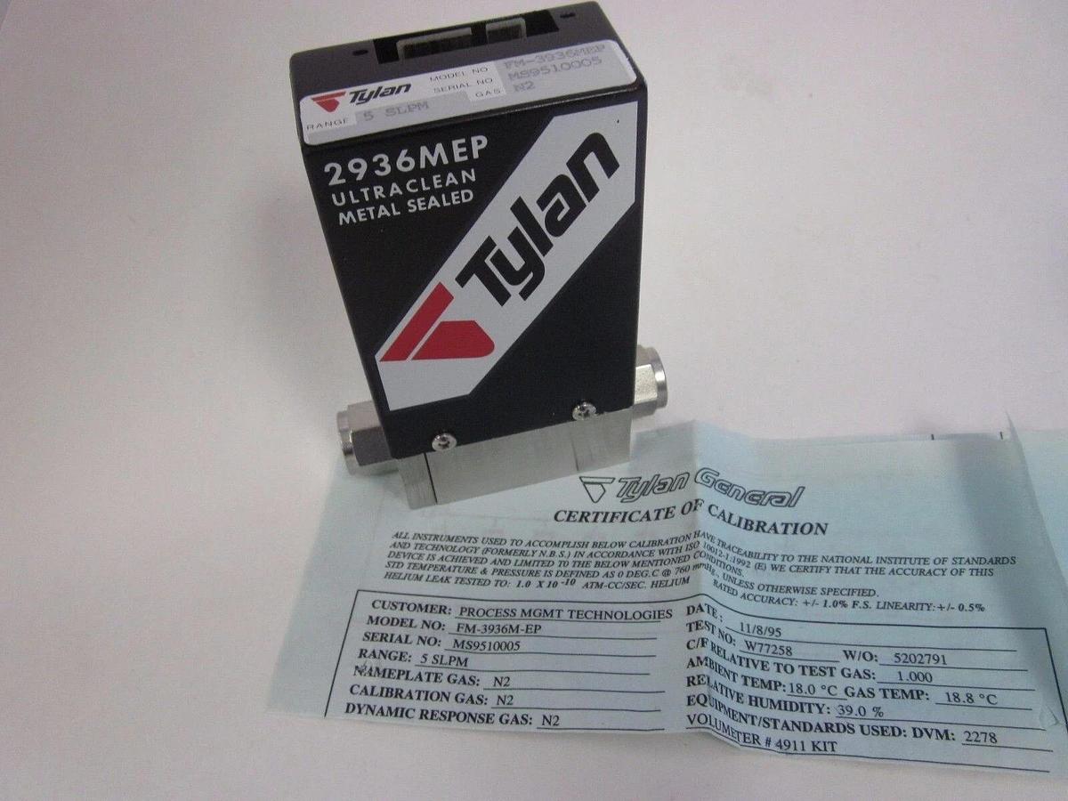 Used Tylan FM-3936MEP MFC, Range- 5SLPM, Gas- N2, 1/4" Male VCR In/Out