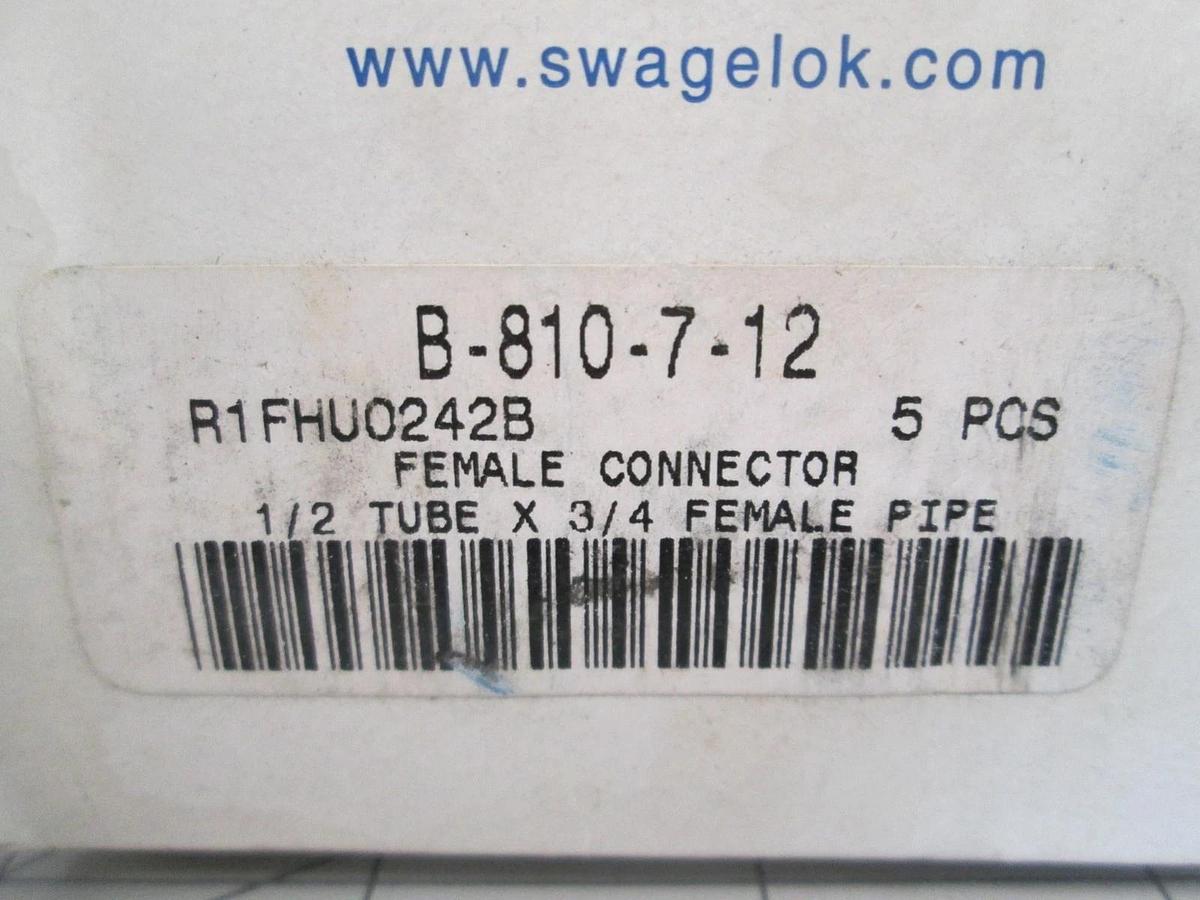 Swagelok, B-810-7-12, Female Connector, 1/2 Tube, 3/4 Female Pipe, New, Lot of 5