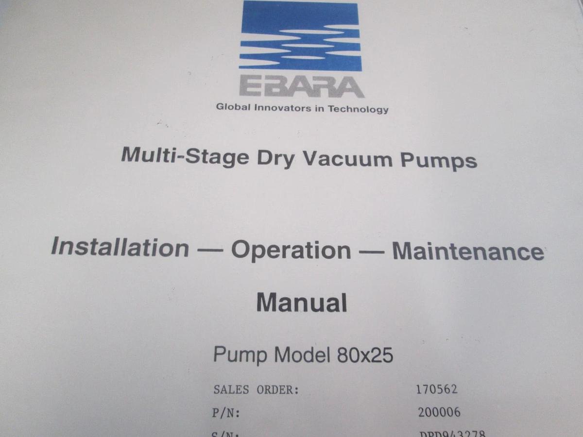 Used Ebara, Multi Stage Vacuum Pump Installation, Operation Maintenance Manual, 80x25