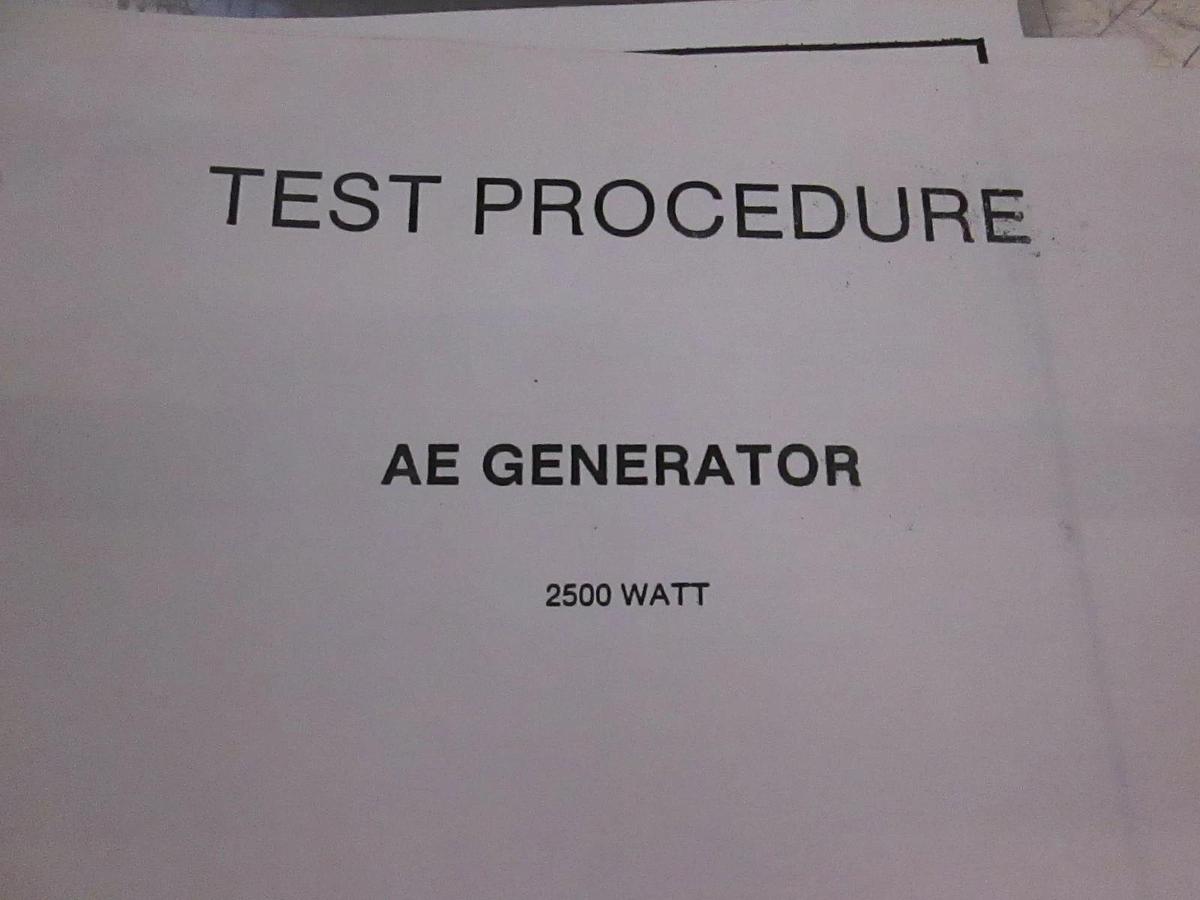 Used ASM America Test Procedure AE 2500 Watt Generator Manual, 11-117480A01, Used