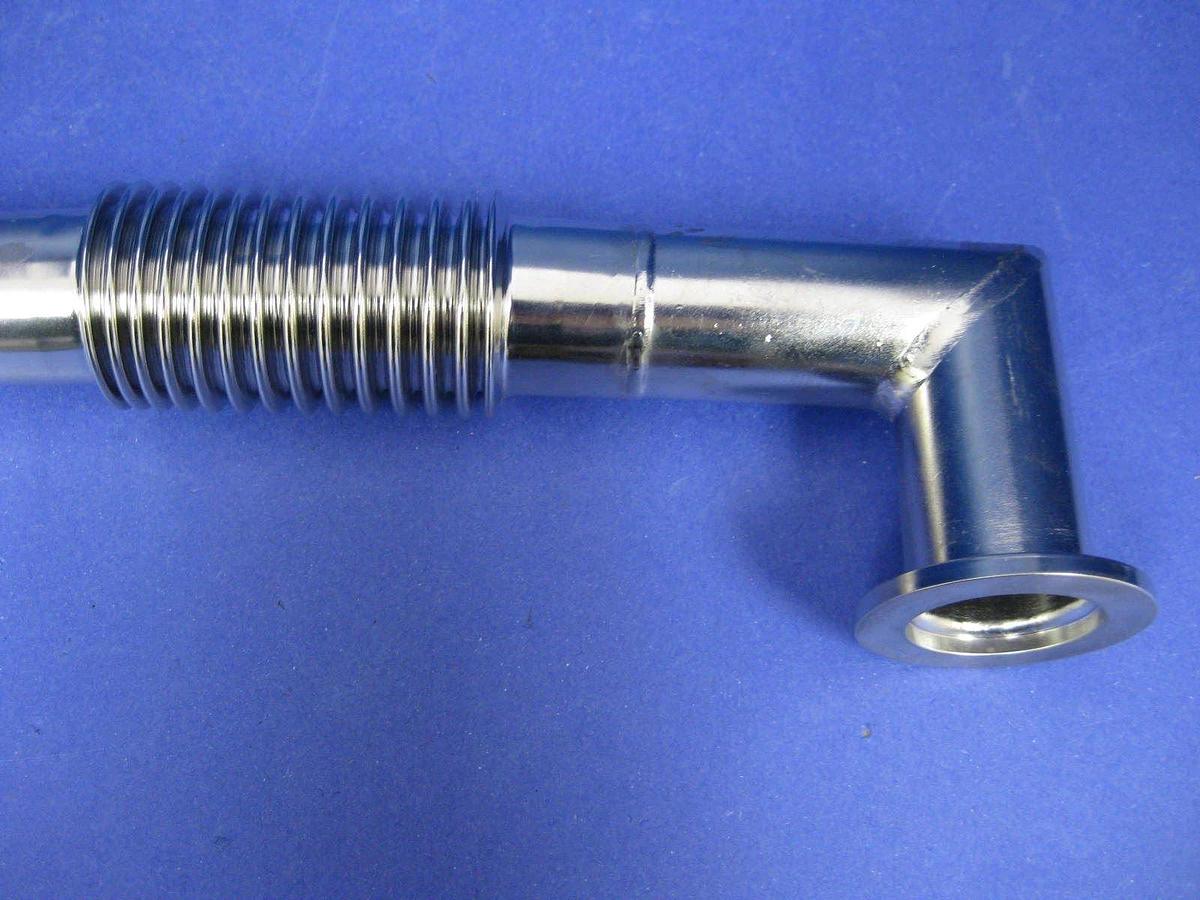 Vacuum Tube Weldment, NW20 Miltered Elbow x Conical NW16 w/ Bellows Neck, New