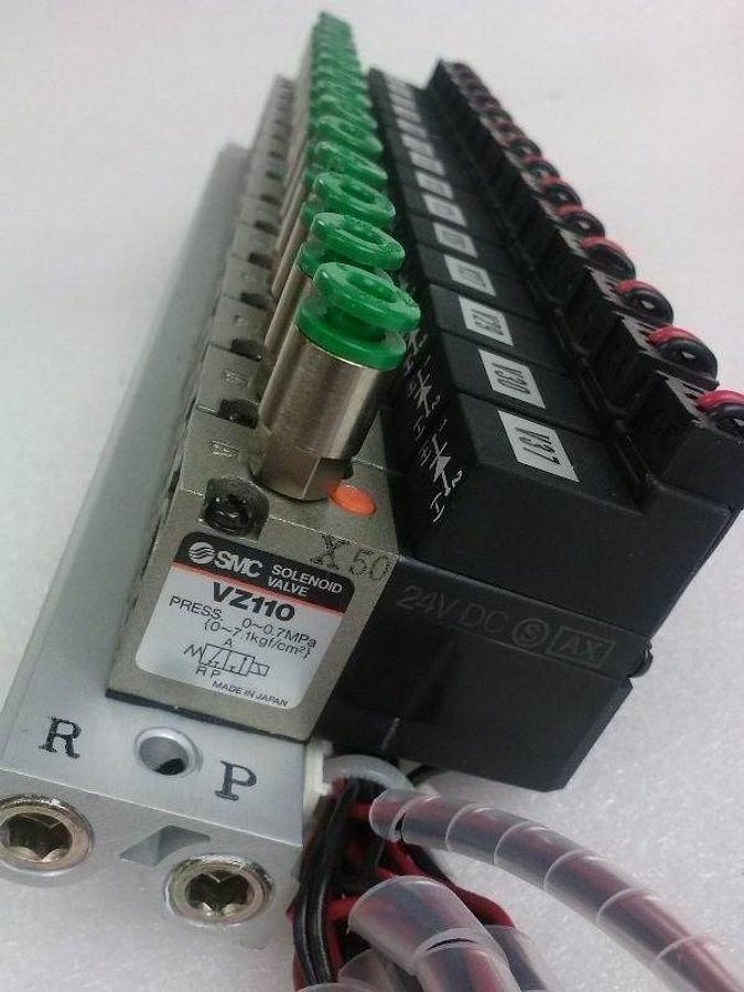 Used SMC VZ110 Solenoid Valve Assembly (14 Solenoid, Manifold)