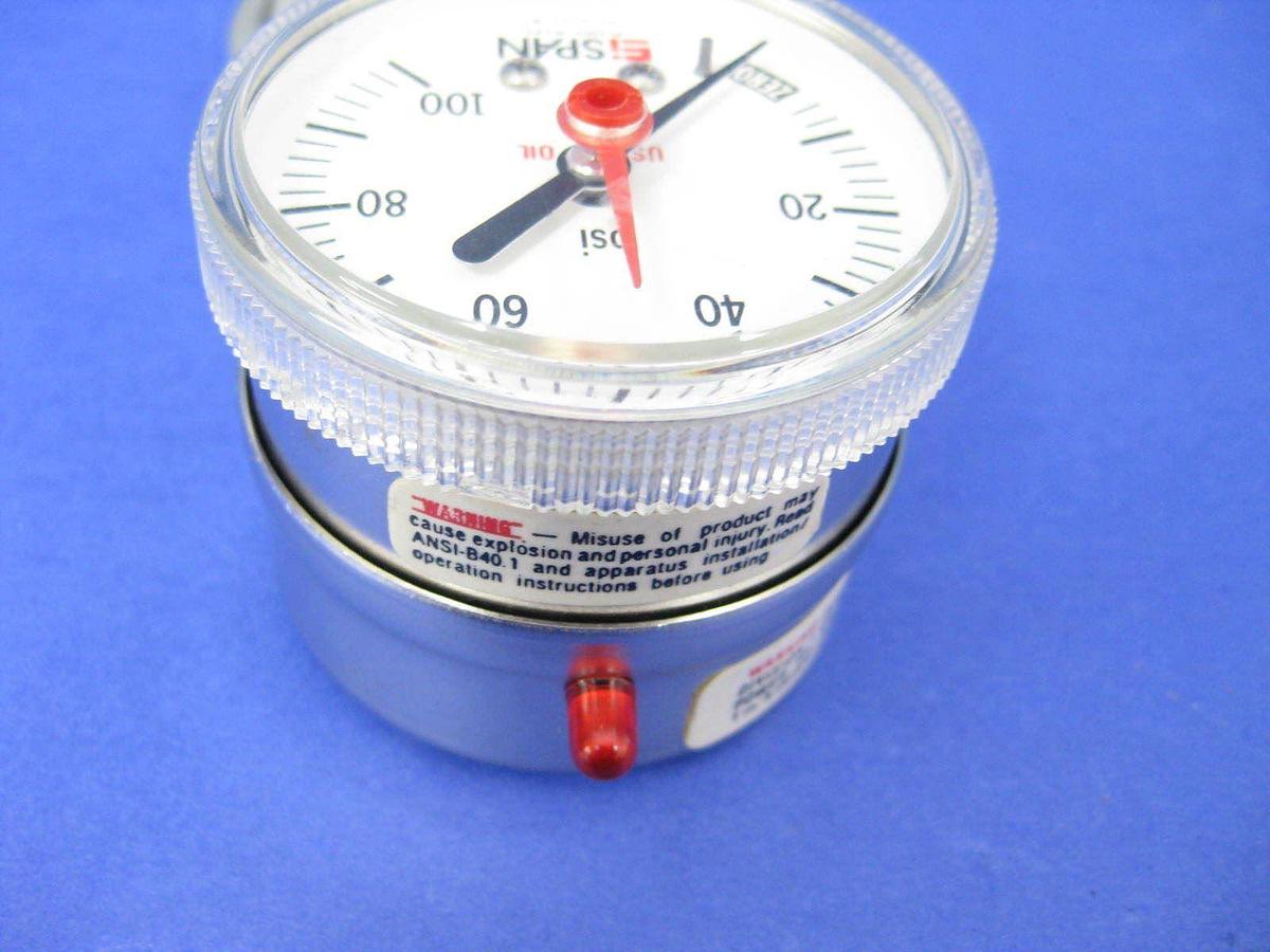 Used Span IPS 122 Indicating Pressure Switch, 0 - 100 psi, 1/4" FVCR, New Take Out