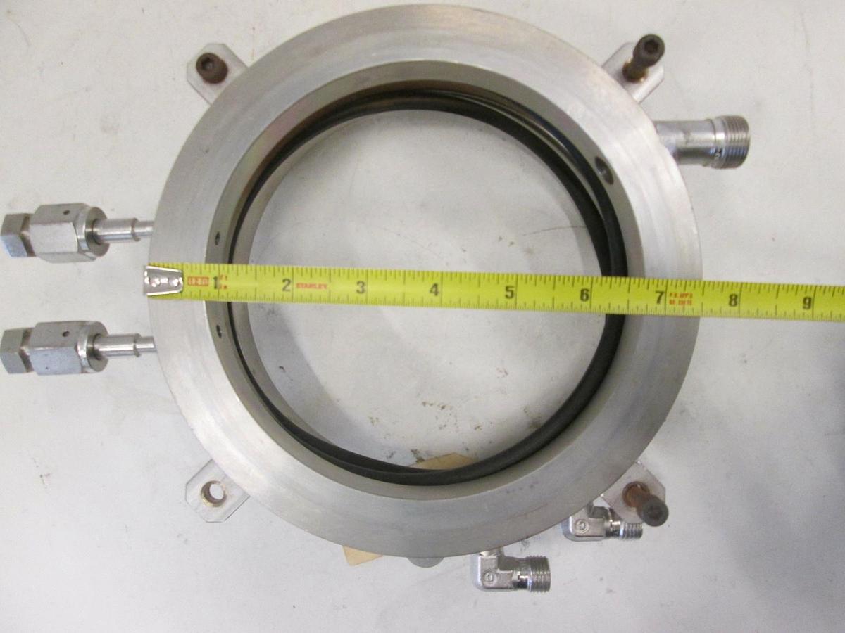 Used End Cap, 150/156 Front LPCVD Furnace Flange, water cooled, 1/4 vco gas in Used
