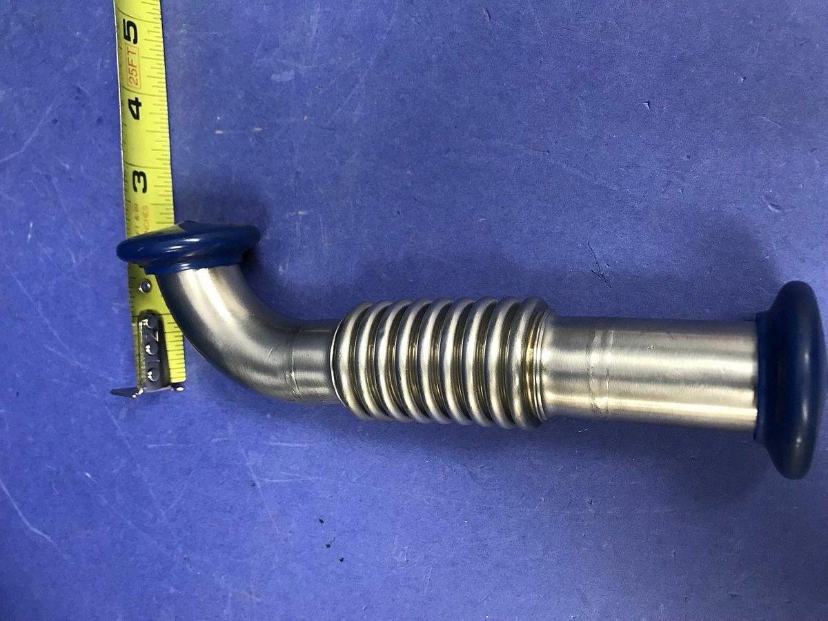 SS Vacuum Pipe, 90° Elbow, Bellows Neck, NW25, 7"L, New
