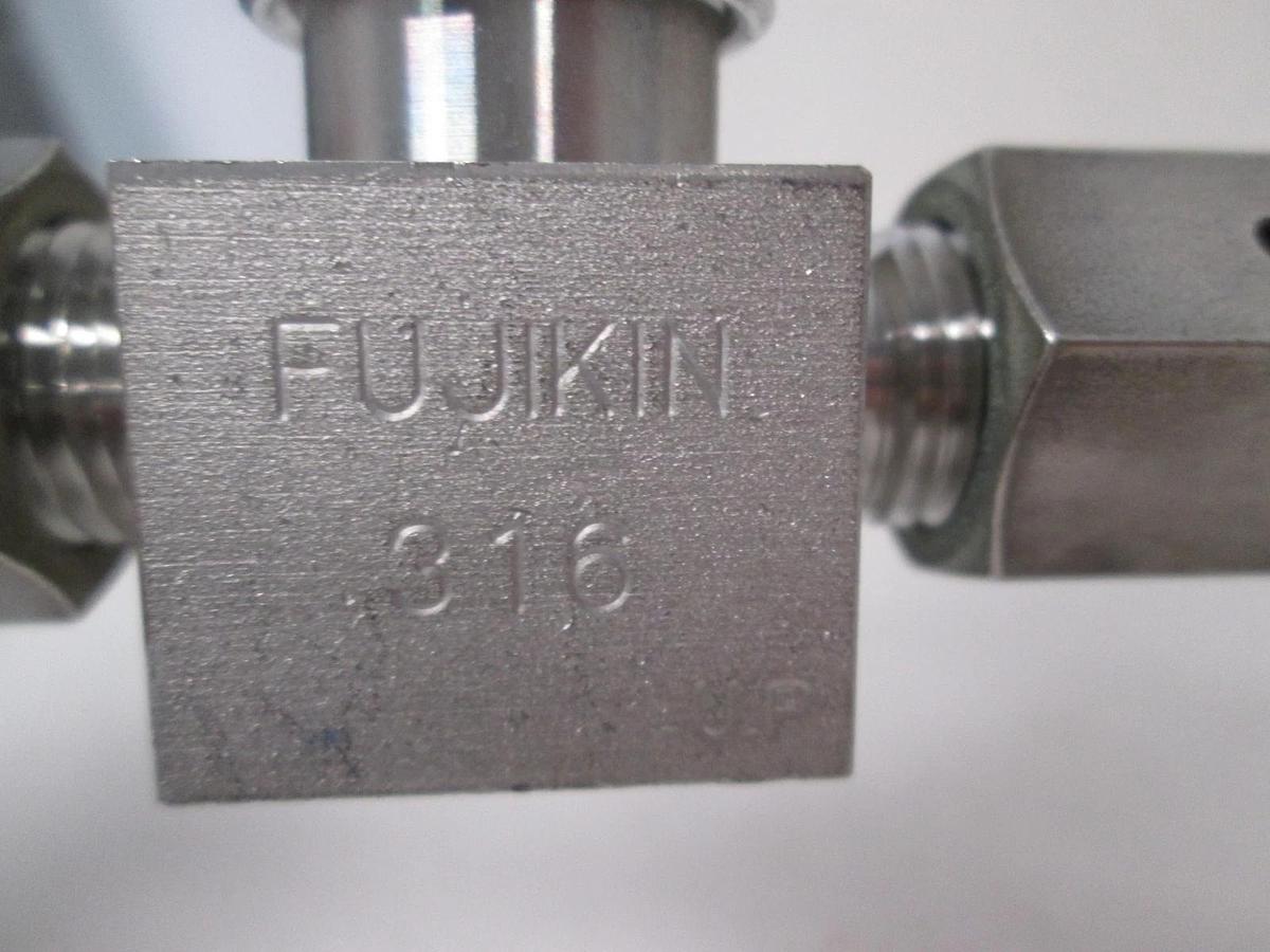 Used Fujikin, 0120-064661, N.C. Gas Assy w/ Millipore FJFG 02P RU Filter, Used