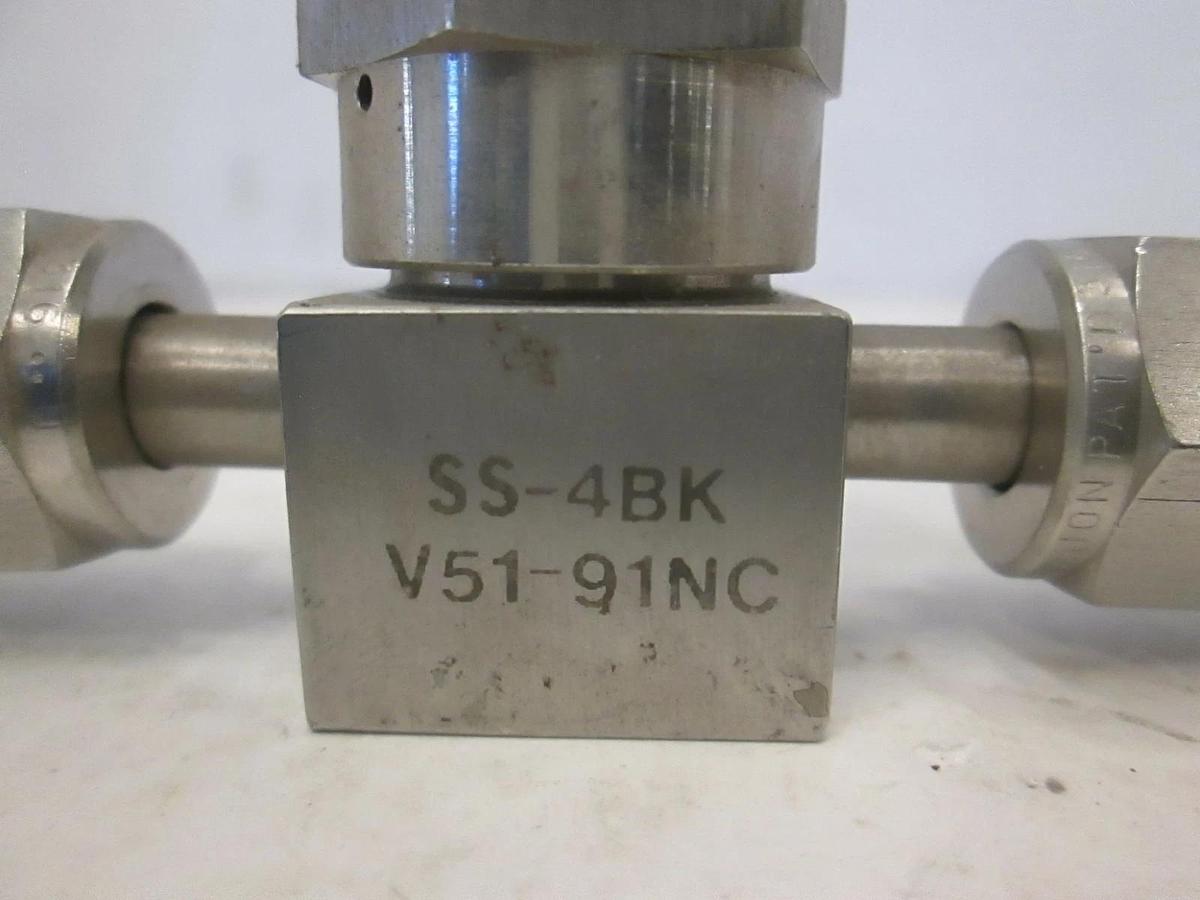 Used Nupro SS-4BK-V51-91NC Bellow Sealed Valve, NC, 1/4" FVCR, Used