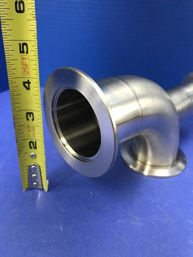 SS Vacuum Tube 90° Elbow 4.5" x 3", NW50 Flanges & NW40 Port, LOT of 2 New