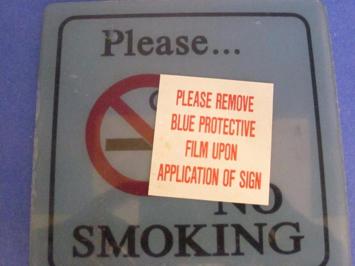 Used Emedco Please... NO SMOKING 4x4 Plastic Sign w/ Peel and Press Foam, Lot of 2