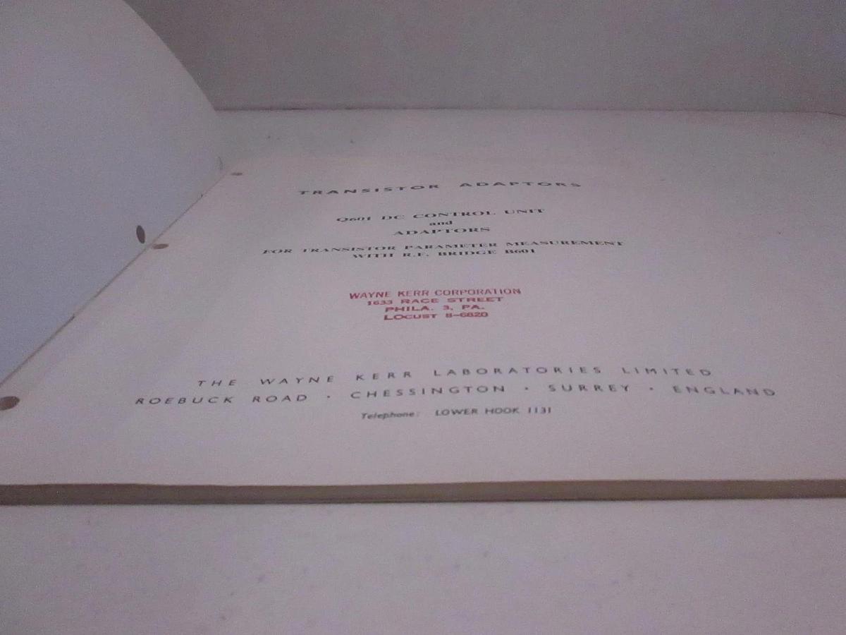 Used Transistor Adaptors, Q601 DC Control Unit and Adaptors, Instruction Manual, Used
