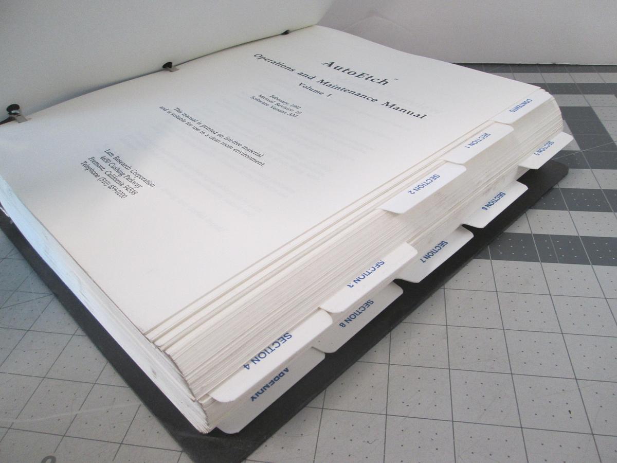 Used LAM Research, AutoEtch, Operations and Maintenance Manual, Volume 1, Used