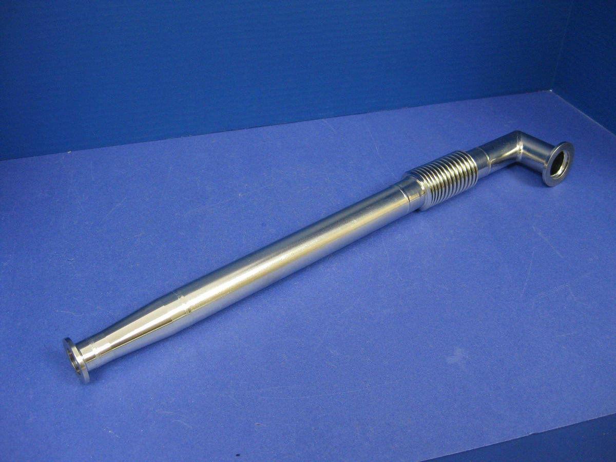 Vacuum Tube Weldment, NW20 Miltered Elbow x Conical NW16 w/ Bellows Neck, New