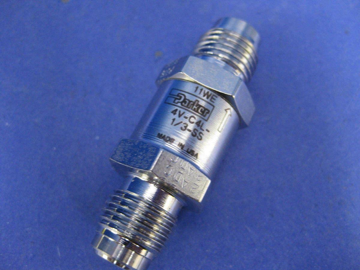 Used Parker 4V-C4L-1/3-SS, Inline Check Valve, 1/4" MVCR, LOT of 2