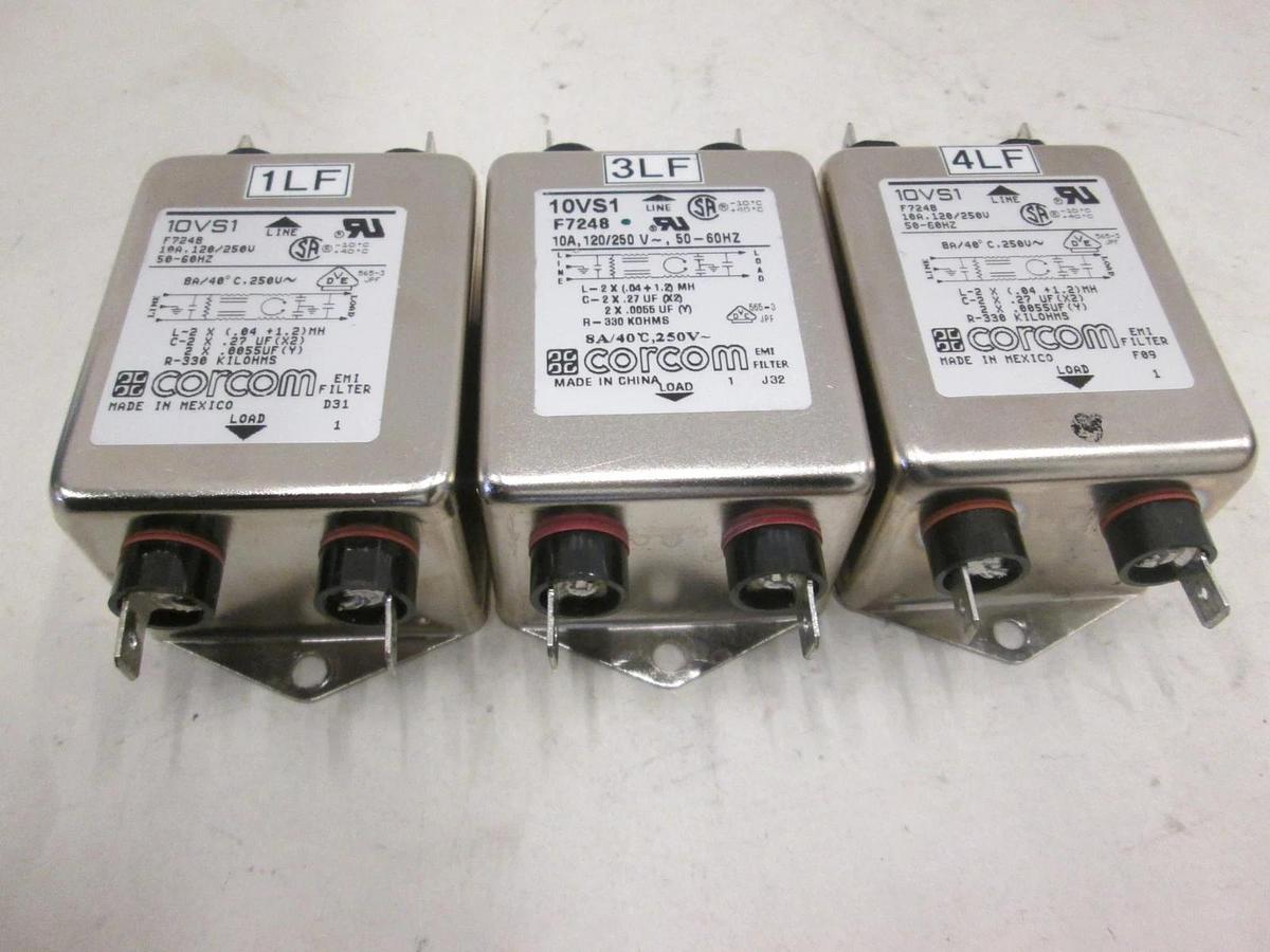 Corcom, 10VS1, F7248, 8A/40C, 250V, EMI Filter, New, Lot of 3
