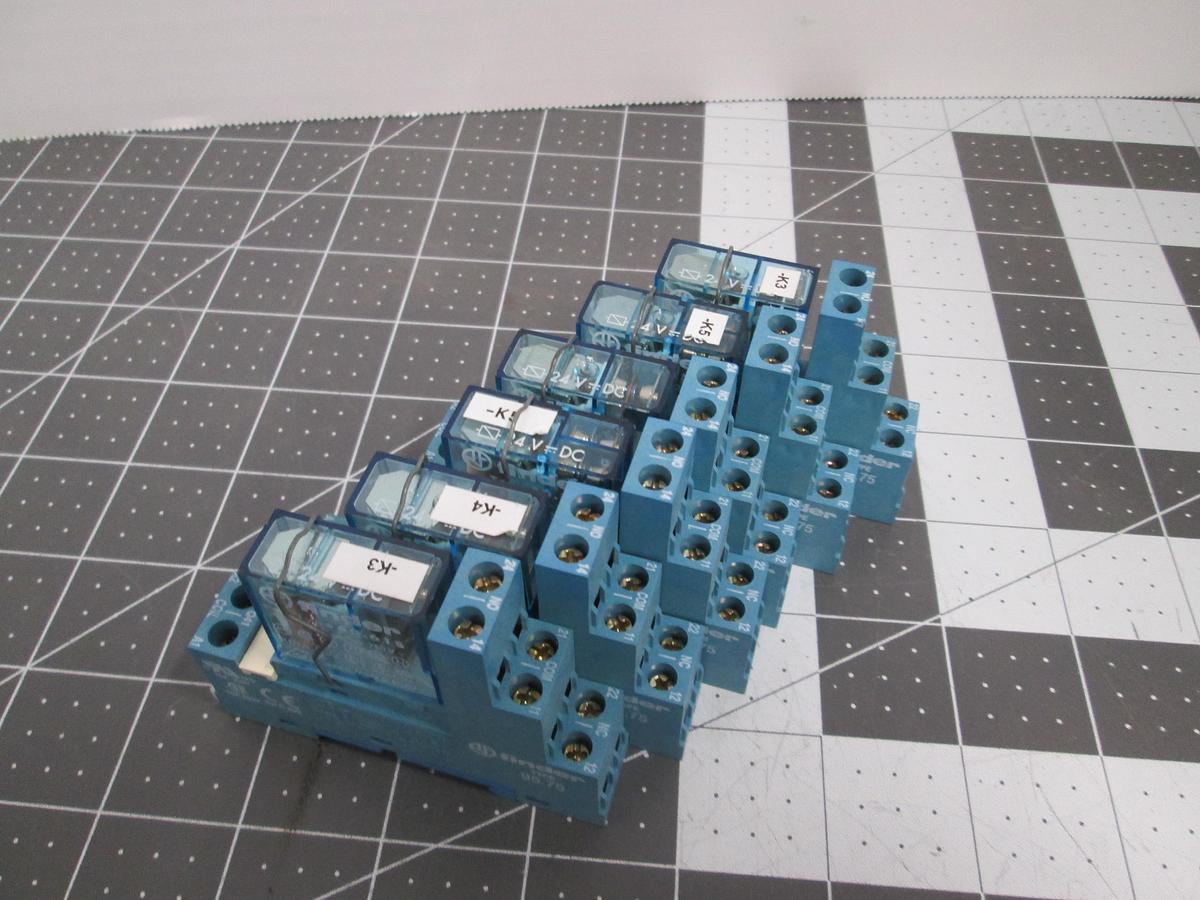 Used Finder Lot of 6 Relay 40.61S 24VDC 16A with 95.75 DIN Rail Socket Bases