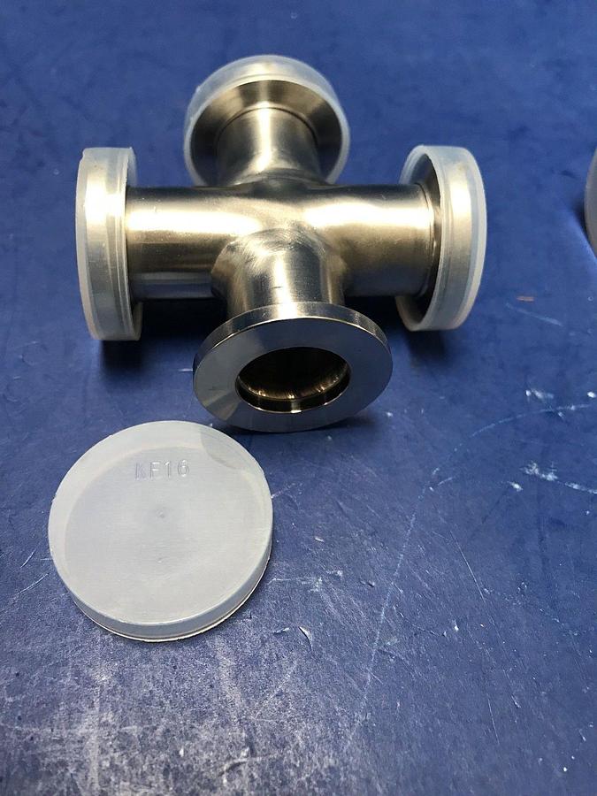 Stainless Steel Vacuum 4-Way Cross with NW16 Flanges, LOT of 2 NEW