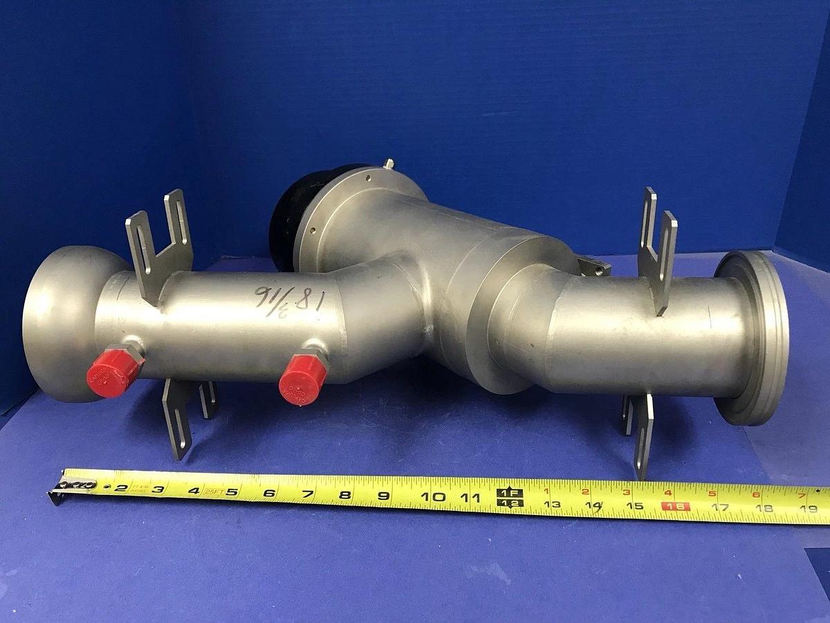 Used MKS HPS 100996194 2-Stage In-Line Vacuum Valve, 3" ISO80 & 102/75 Ball Socket