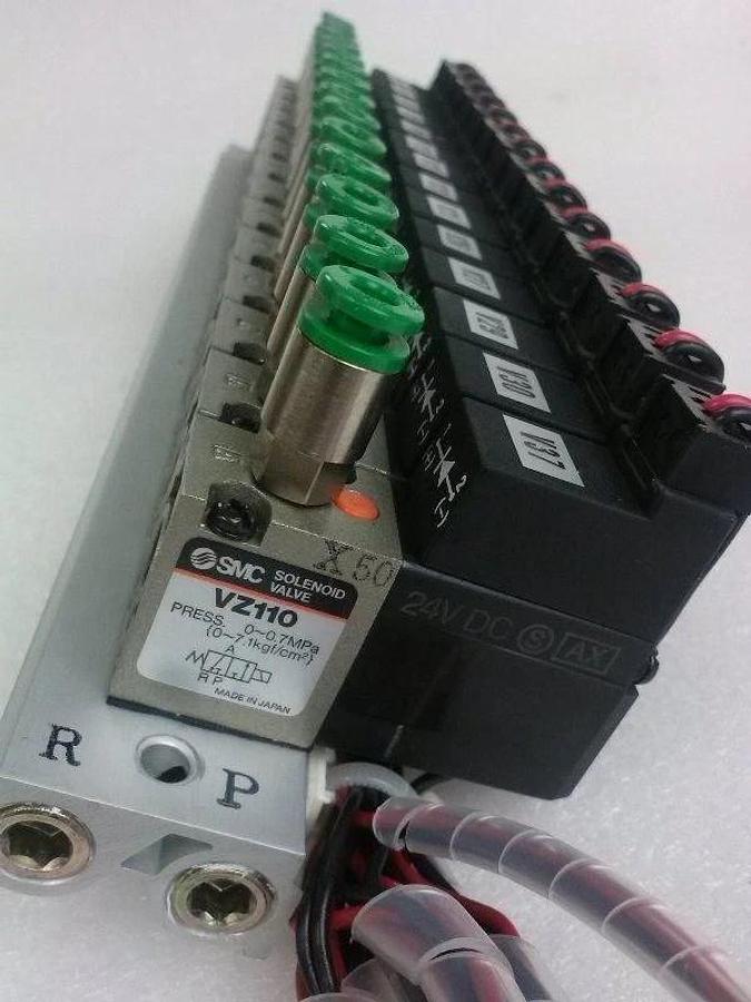 Used SMC VZ110 Solenoid Valve Assembly (14 Solenoid, Manifold)