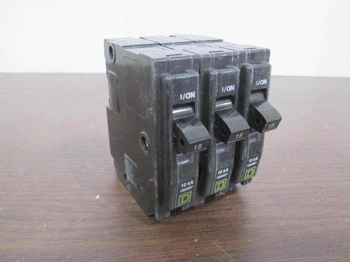 Used Square D, Type HACR, AD-8011, Single Pole Circuit Breaker, 15A, Used, Lot of 3