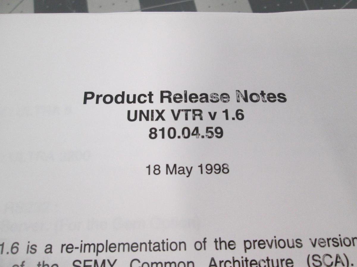 Used Semy, 810.04.59, UNIX VTR, Product Release Notes, Used