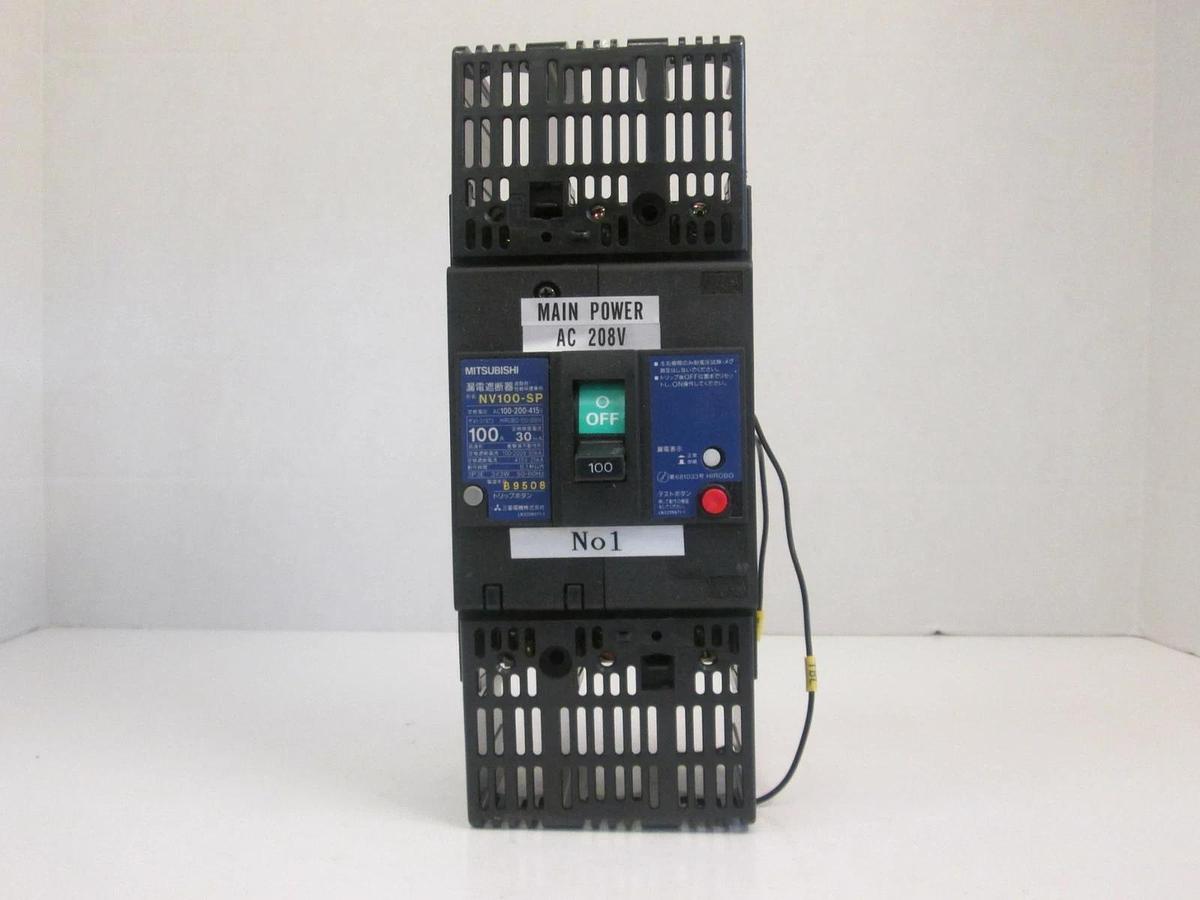 Used Mitsubishi Circuit Breaker NV100-SP 100A, 30mA, 3 Pole, 100-200-415 VAC, Used
