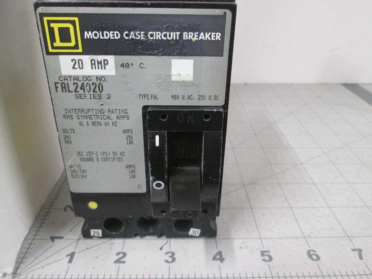 Used Square D, FAL24020, Molded Case, Circuit Breaker, 480VAC, 250VDC, Molded Case