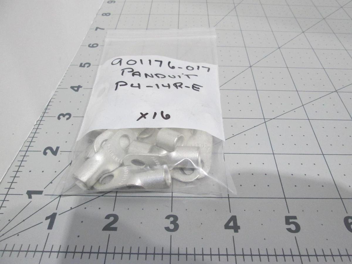 Panduit, P4-14R-E, Non-Insulated Ring Terminal 4 AWG 1/4" Stud, New, Lot of 16