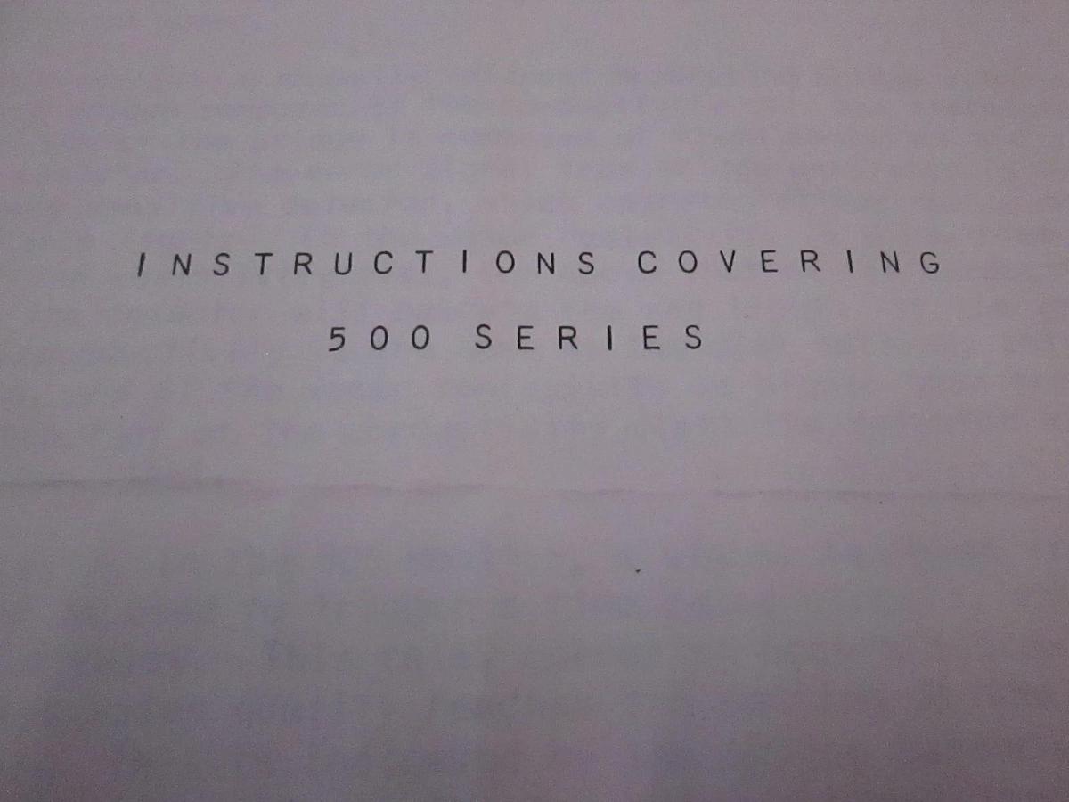 Used Balsbaugh Instructions Covering 500 Series, Used