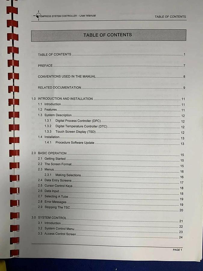 Used Tempress System Controller User Manual 1998, Used