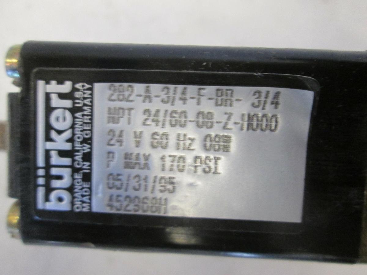 Used Burkert, 282-3/4-F-BR-3/4, Pneumatic Diaphragm Valve, Used