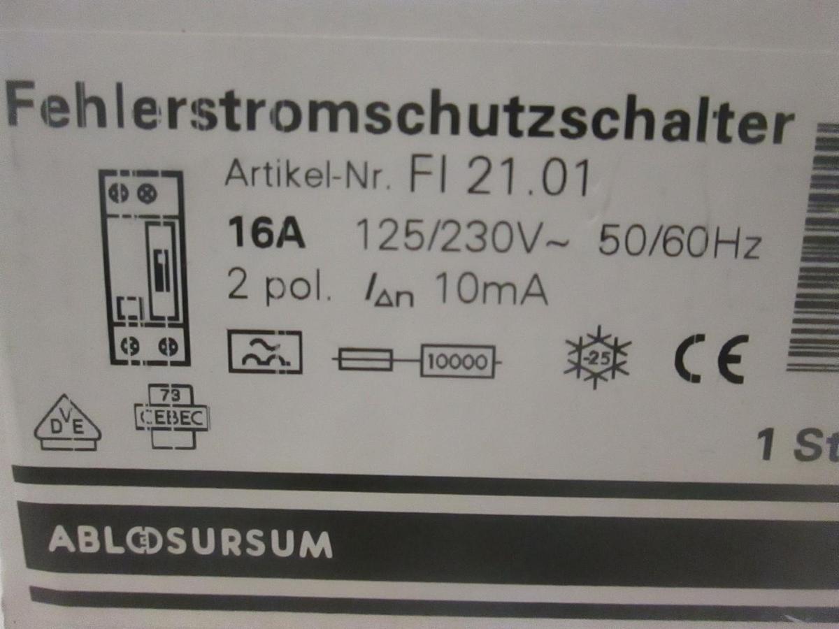 Used ABL Sursum, FI 21.01, 16A, 2 Pole Circuit Breaker, New