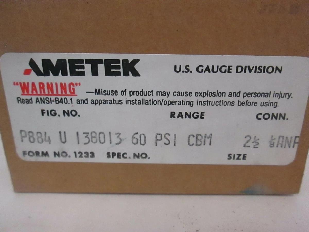 Ametek, P844U, 60 PSI Gauge, 138013 CBM, New