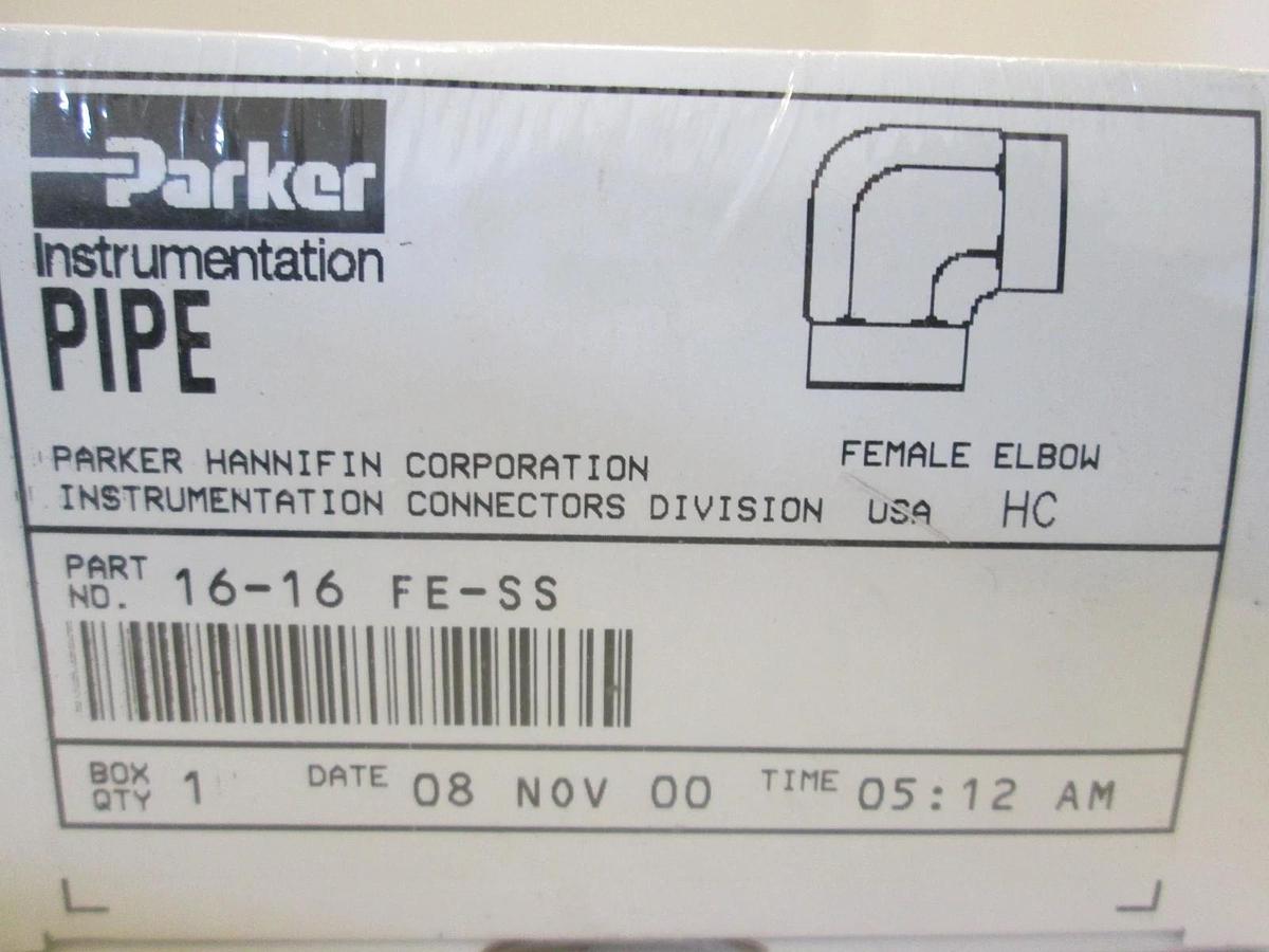Parker, 16-16 FE-SS, Female Elbow Pipe Fitting, New, Original Packaging
