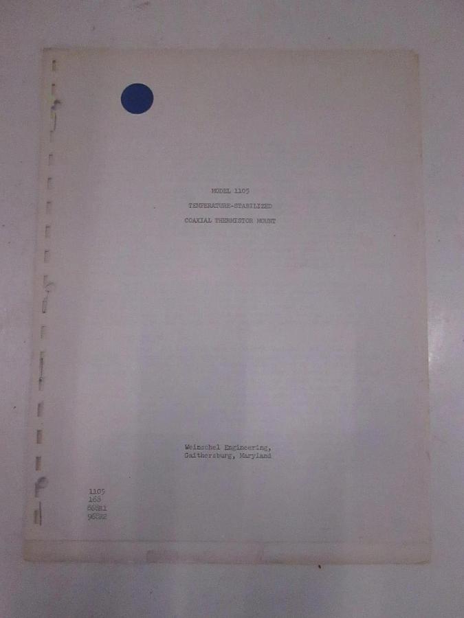 Used Weinschel Model 1105 Temp-Stabilized Coaxial Thermistor Instruction Manual, Used