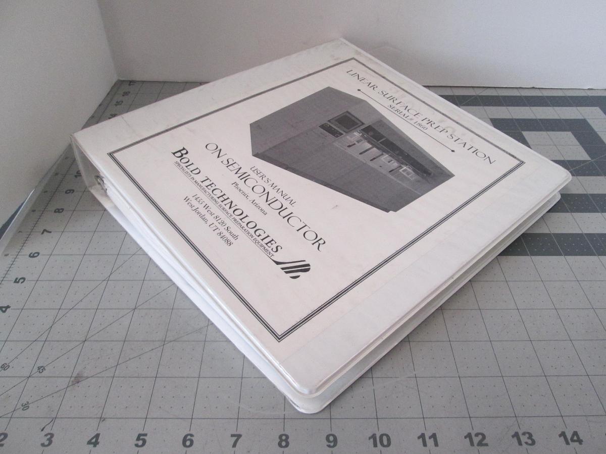 Used Bold Technologies, 1860, Linear Surface Prep Station, User Manual, Used
