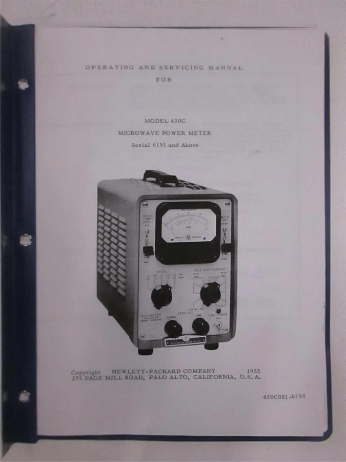 Used HP 430C Microwave Power Meter Operating and Service Manual, Used