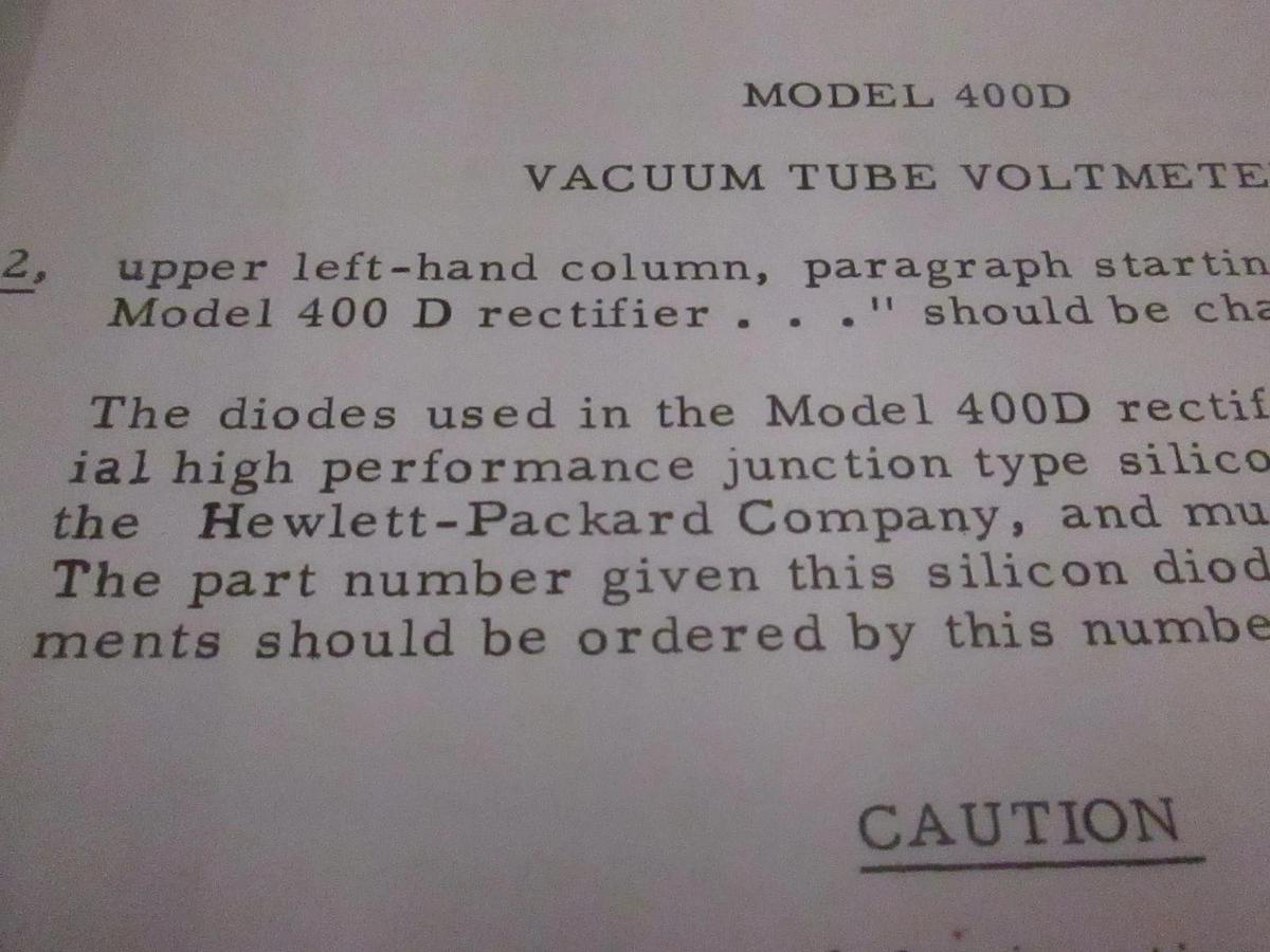 Used HP Model 400D Vacuum Tube Voltmeter Manual, Used