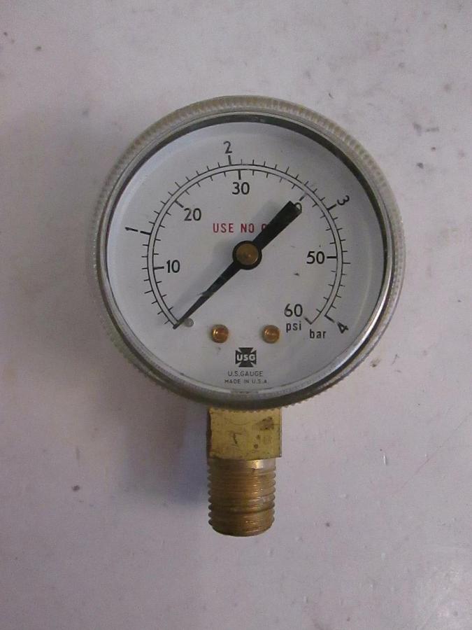 U.S. Gauge, Pressure Gauge, 0-60 psi, 1/4" MVCR Bottom Mount, New