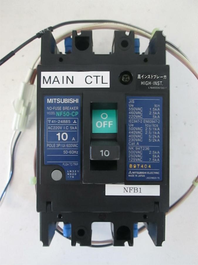 Used Mitsubishi Circuit Breaker No fuse NF50-CP, 10A, 3 Pole, Used