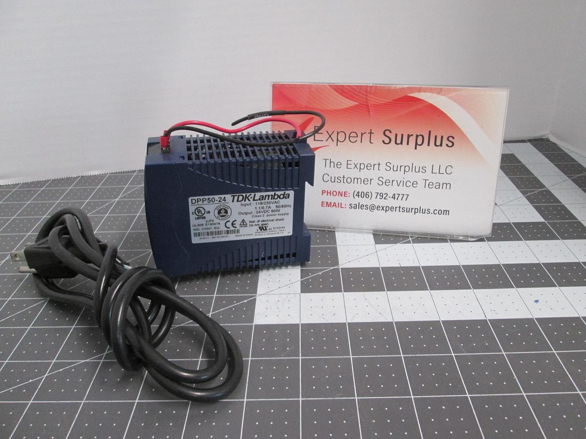 Used TDK-Lambda DPP50-24 DIN Rail Power Supply 115/230VAC Input 24VDC 50W 2.1A Max