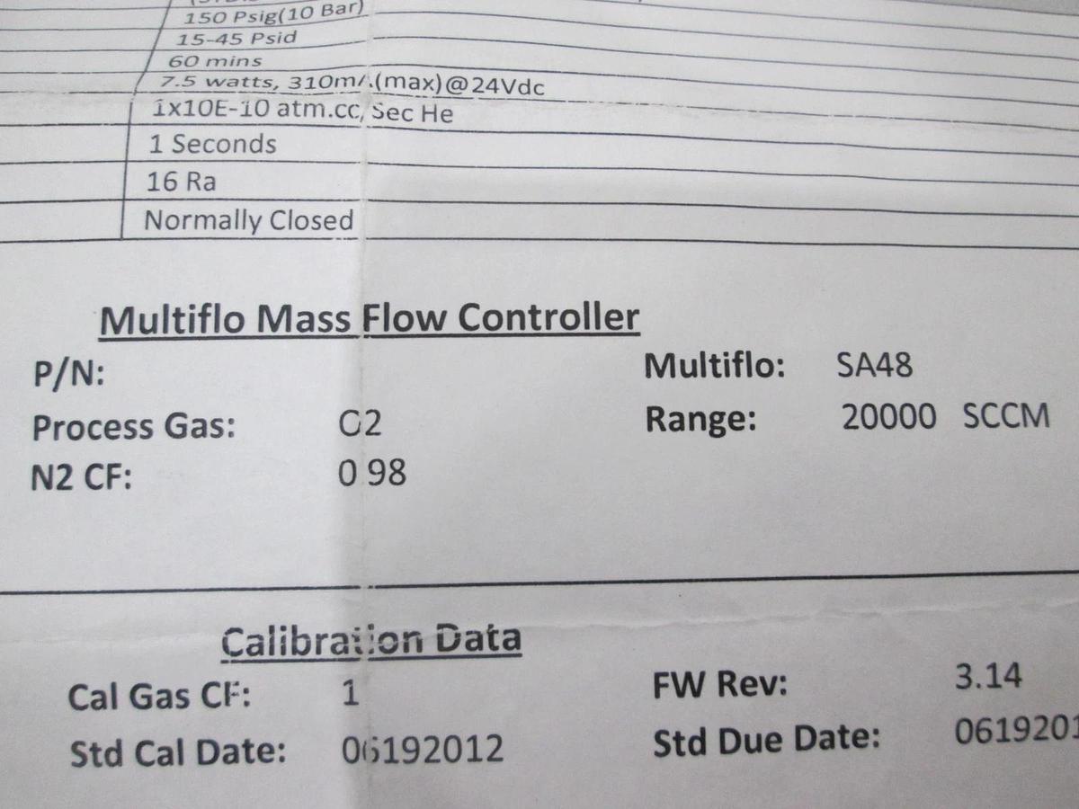 Brooks, GF080CXXC, 20000 ccm, O2 Gas, Mass Flow Controller, New