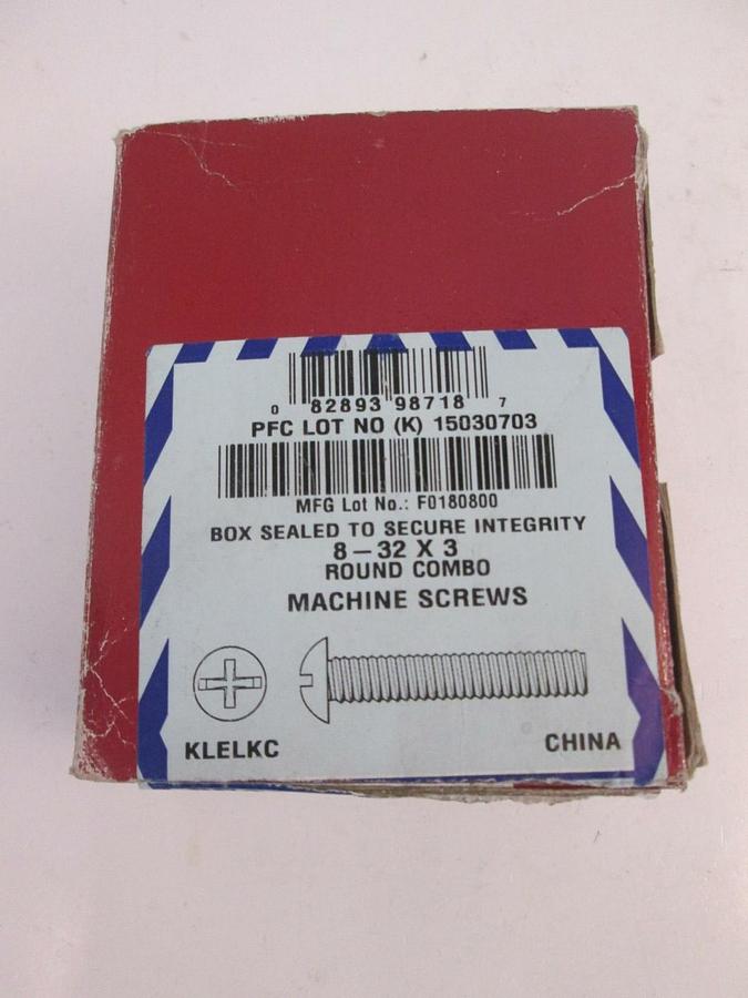 PFC Round Combo Machine Screws, 00412-0830-401, 8- 32 x 3, Lot of 25 New