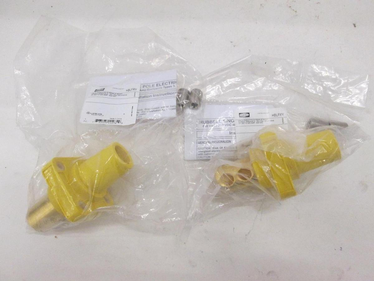 Hubbell, HBLFRY, Single Pole Female Receptacle, Yellow, New, Lot of 2