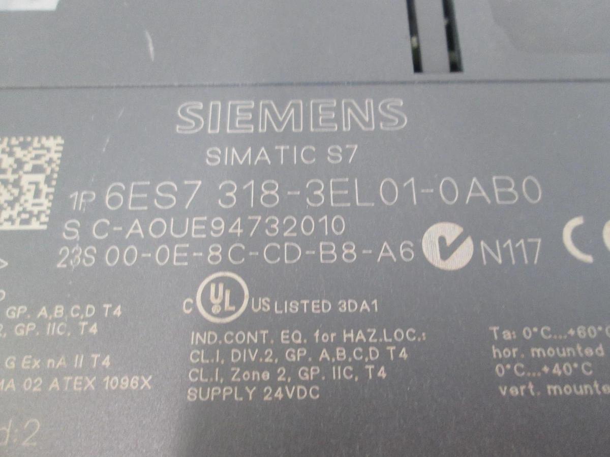 Used Siemens, Simatic S7, 6E7 318-3EL01-0AB0, PLC Module, Used