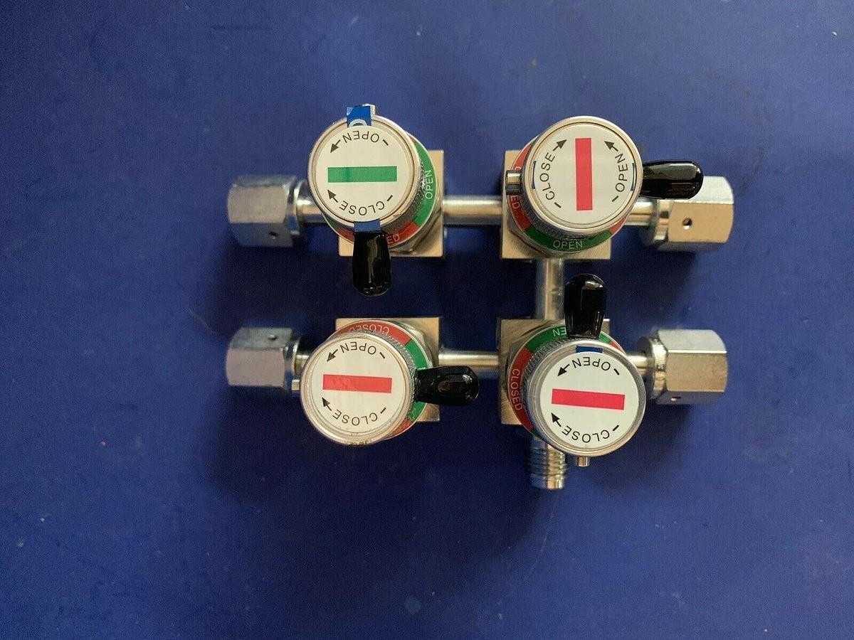 Used APTech AP4625SM (4) Manual Diaphragm Valve Manifold Assy w/ 4 Valves, Used